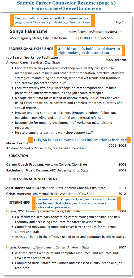 Resume format career counselor