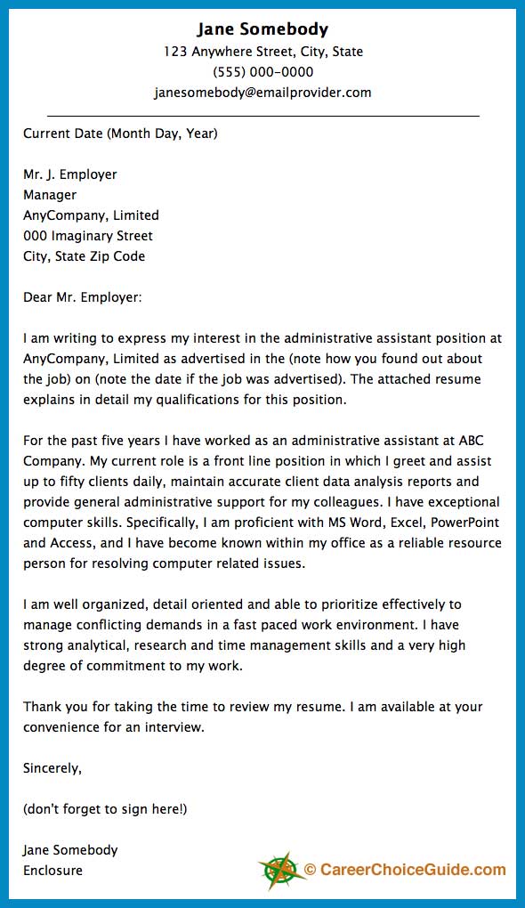 Sample cover letter for administration