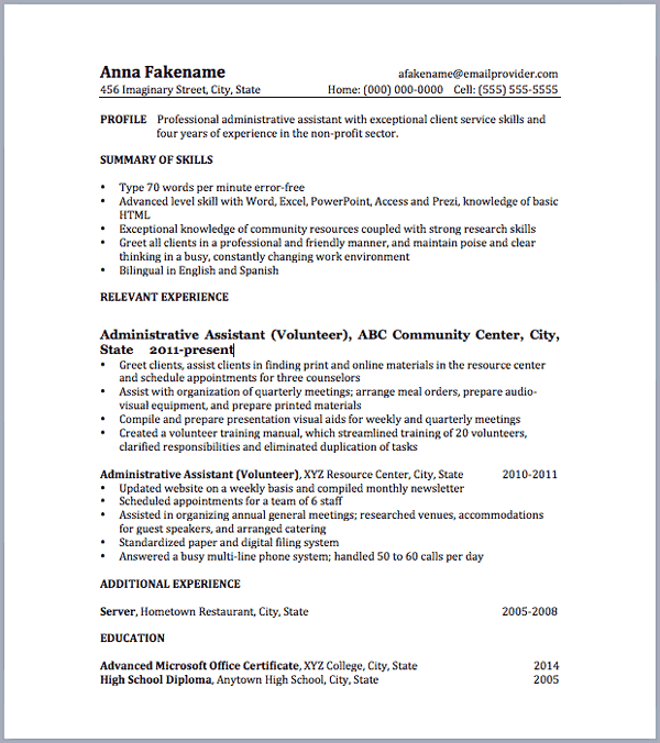 Relevant experience on resume