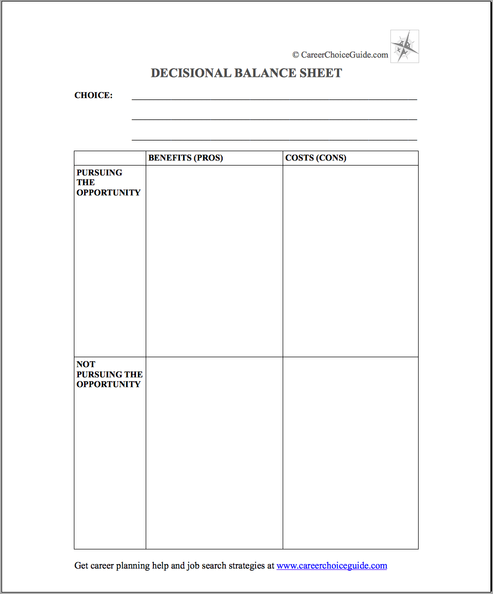 Printable Decisional Balance Chart