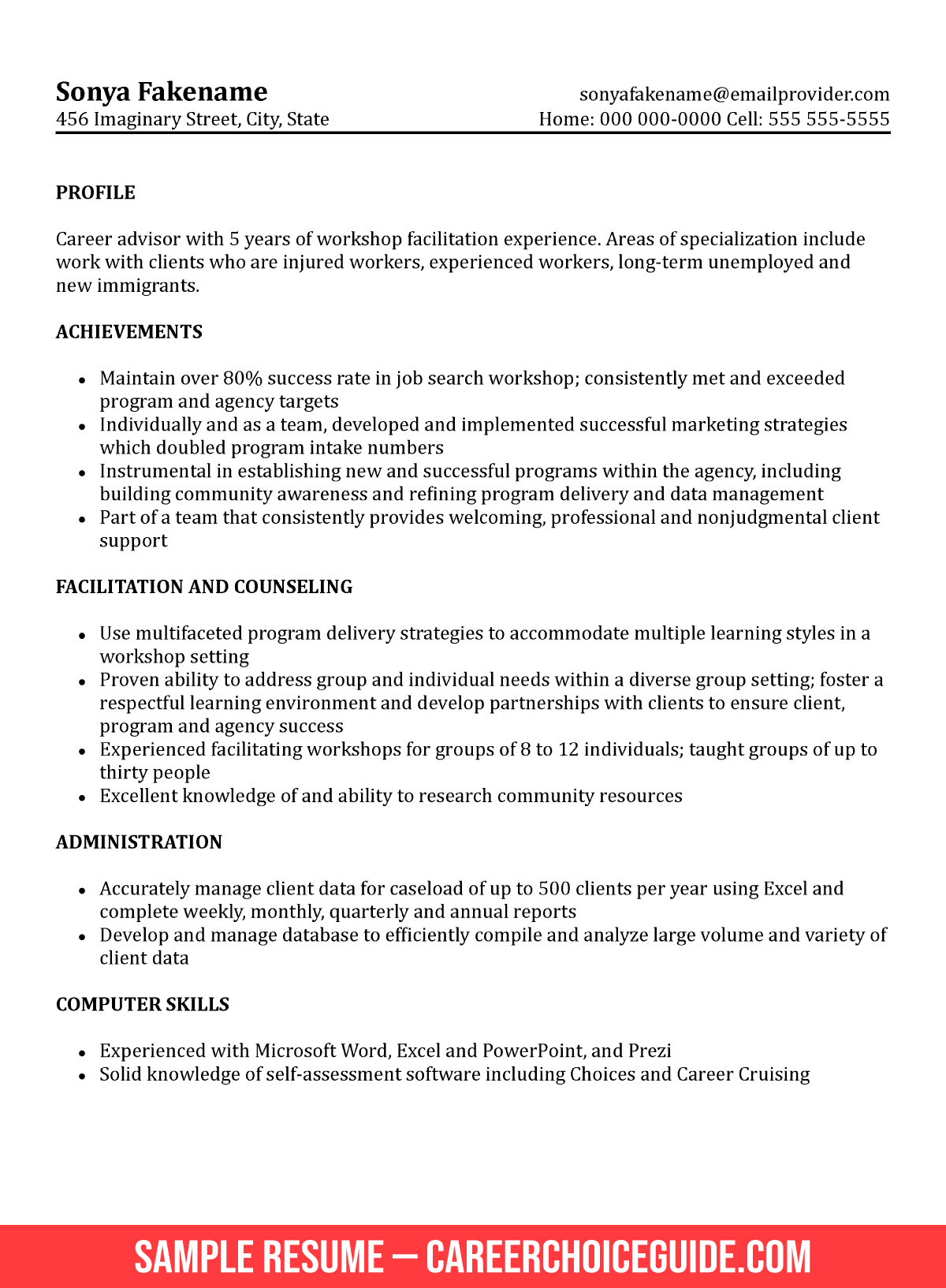 Sample Career Counselor Resume