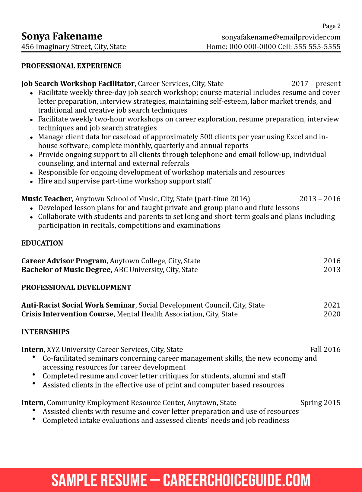 resume format for counsellor job