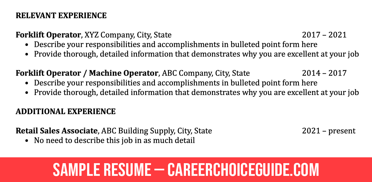 Work experience grouped into related experience and additional experience. Work experience grouped into related experience and additional experience.