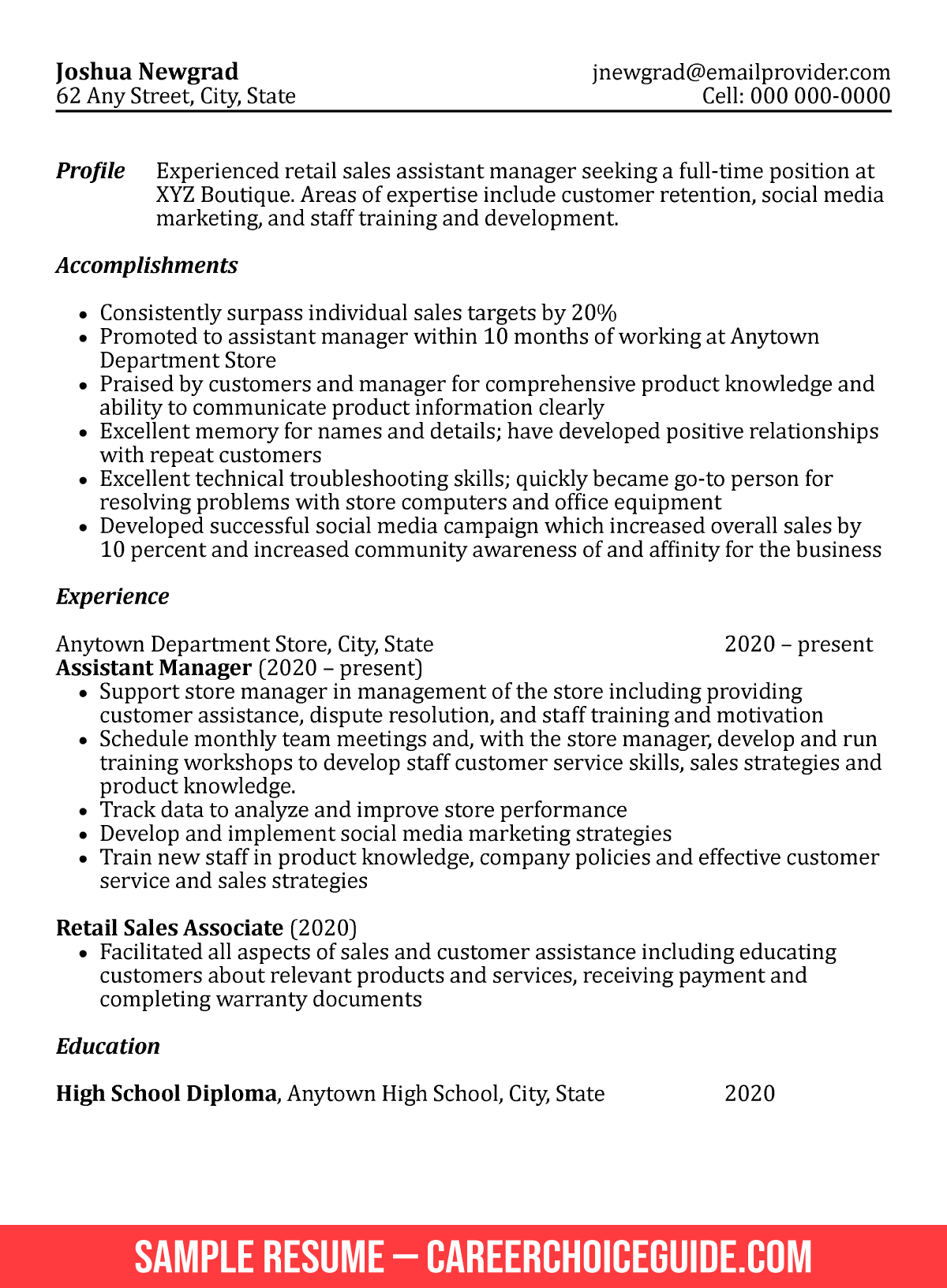 resume examples for high school graduate