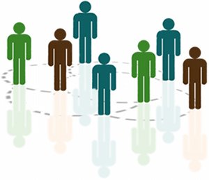 Graphic image showing people interconnected in networking.