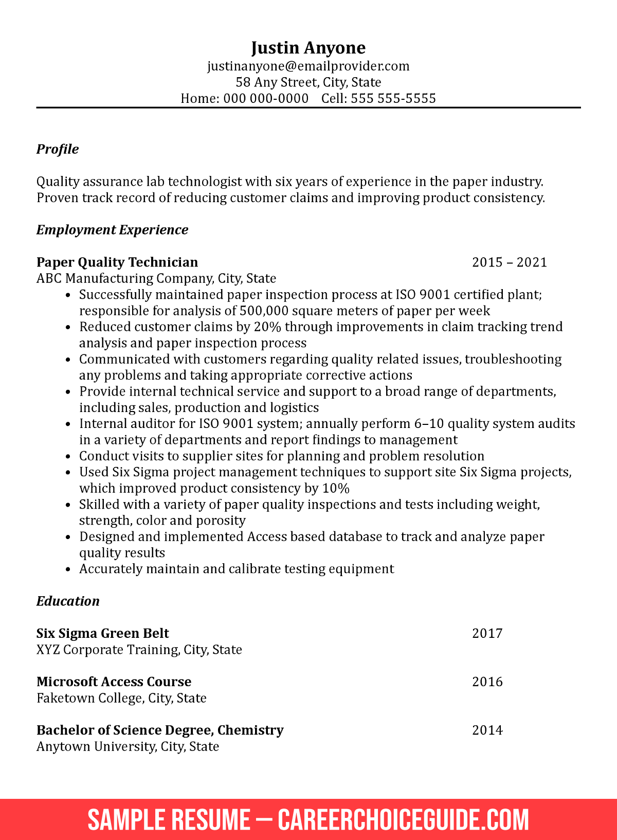 best resume format for quality assurance