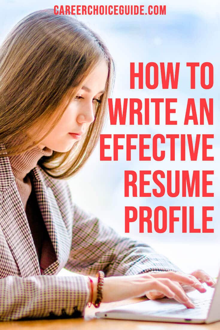 Job hunter writing resume on laptop. Text - How to write an effective resume profile. Job hunter writing resume on laptop. Text - How to write an effective resume profile.
