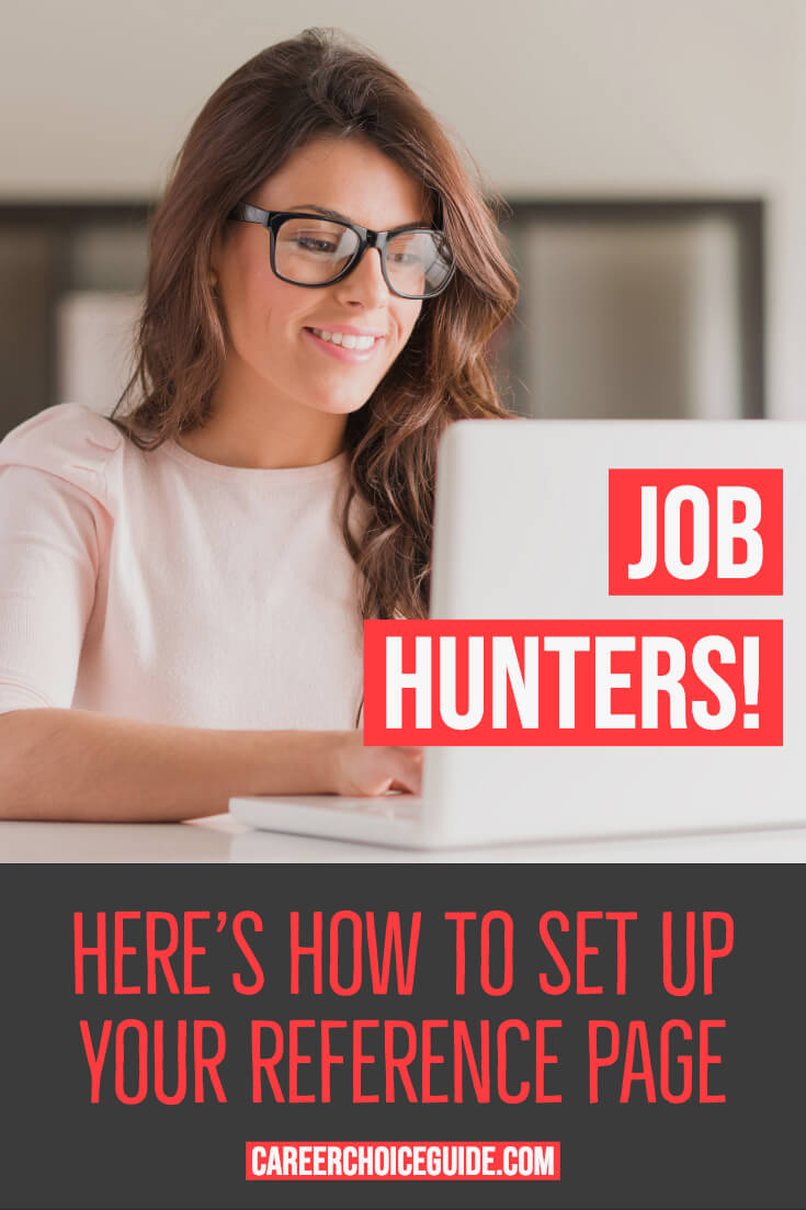 Job seeker working on a laptop computer. Text overlay - Job hunters! Here's how to set up your resume reference page.