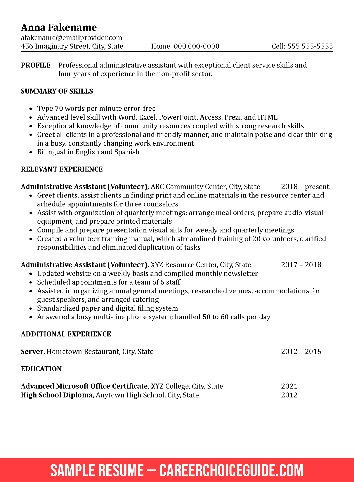 Sample Administrative Assistant Resume