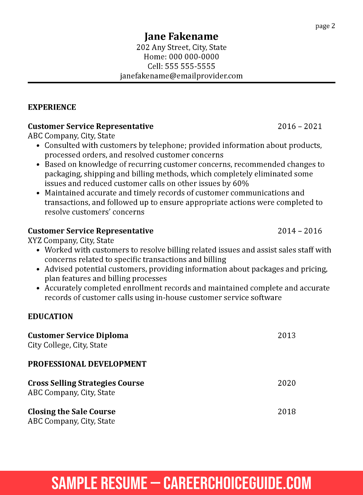 Sample Customer Service Resume