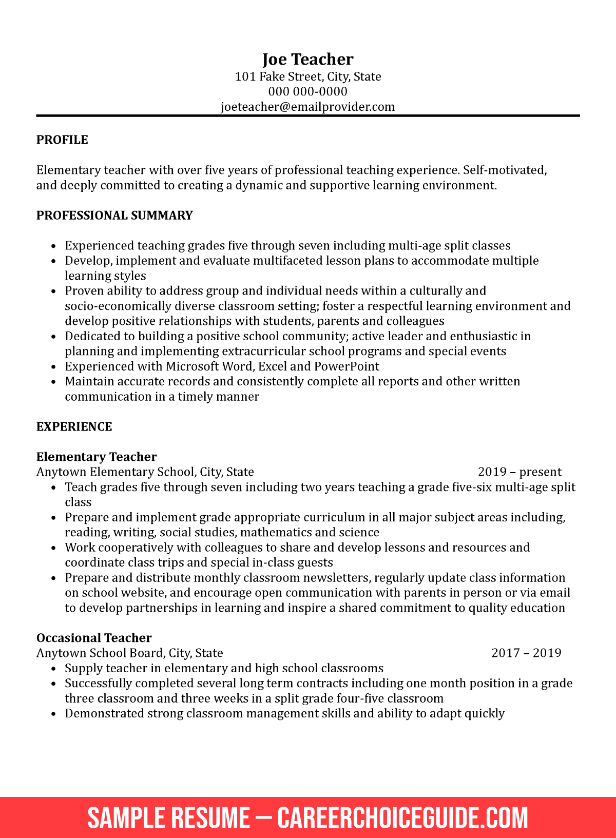 Sample Teacher Resume - Combination Style