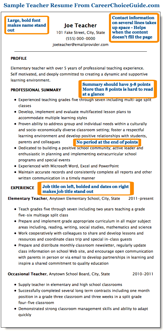 teacher resume key skills